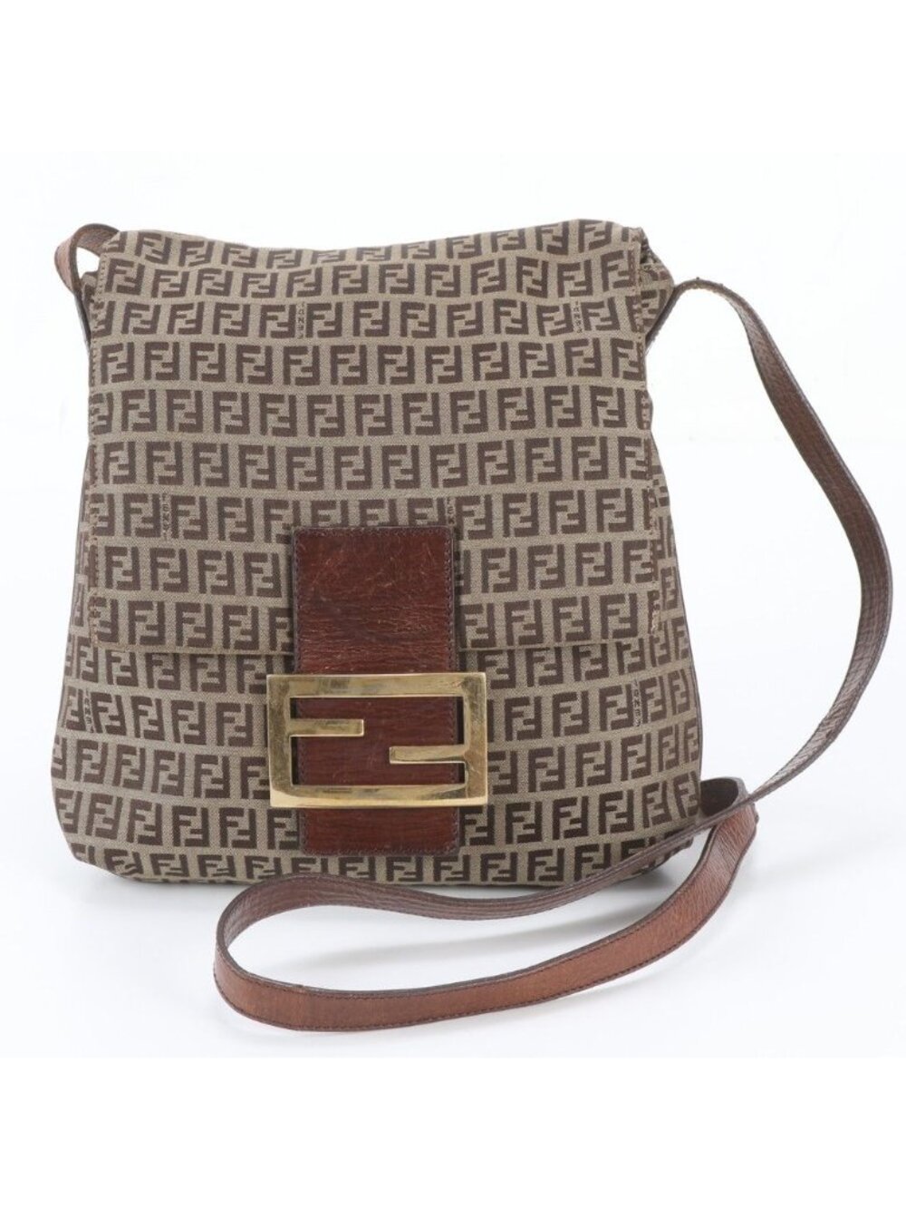 Fendi Zucchino Mamma Bucket Leather Shoulder Bag Crossbody Hand